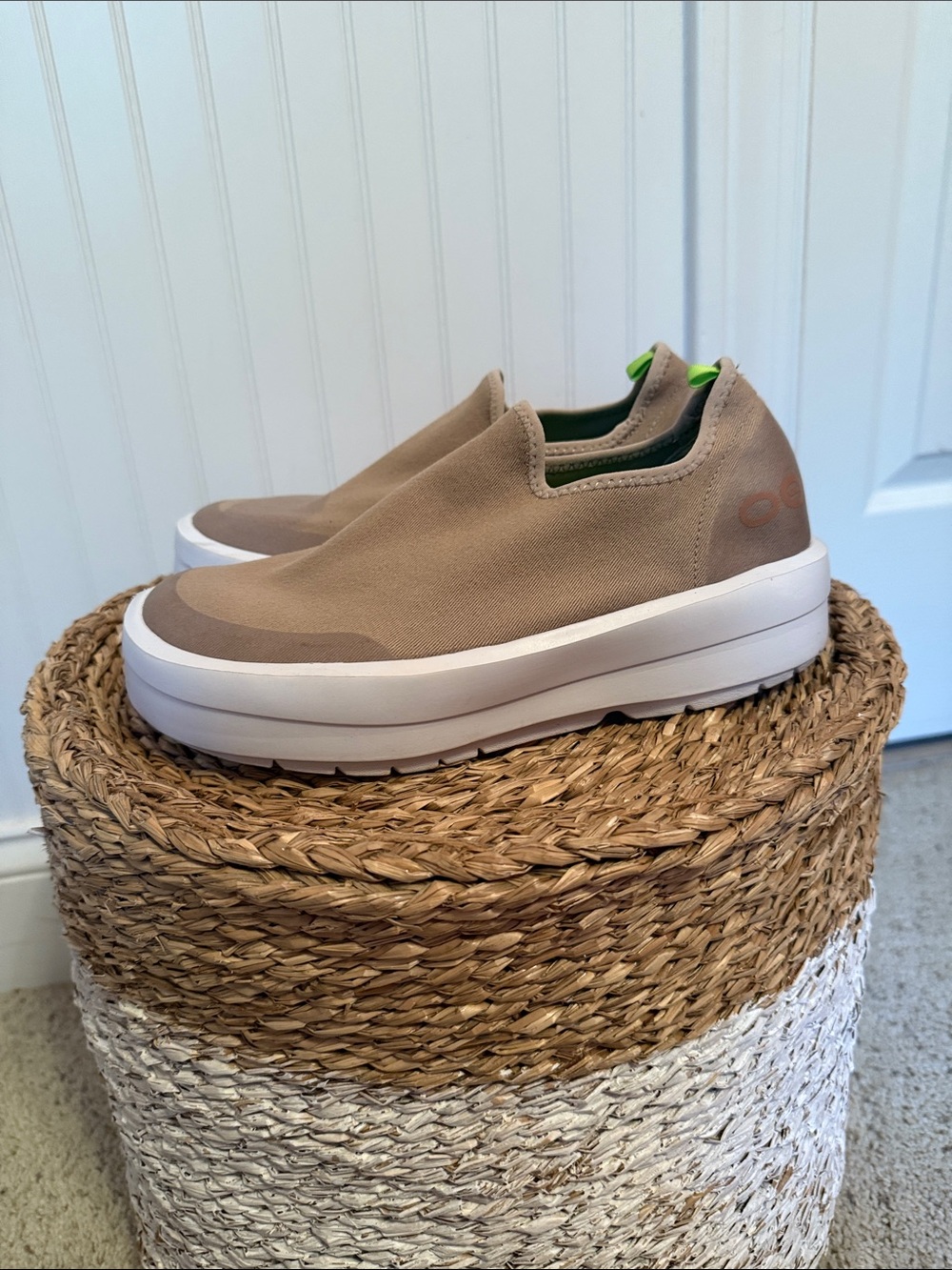 OOFOS Women’s Slip-On Sneakers in Tan with White Sole